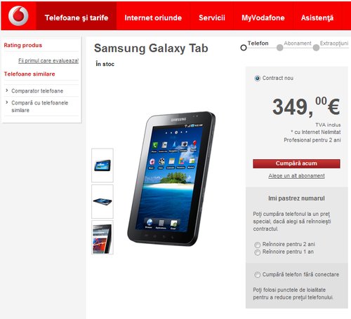 După Orange, şi Vodafone România lansează pe piaţă Samsung Galaxy Tab