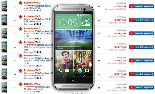 HTC One M8 și prețurile oferite la abonamentele Vodafone prin intermediul eMAG