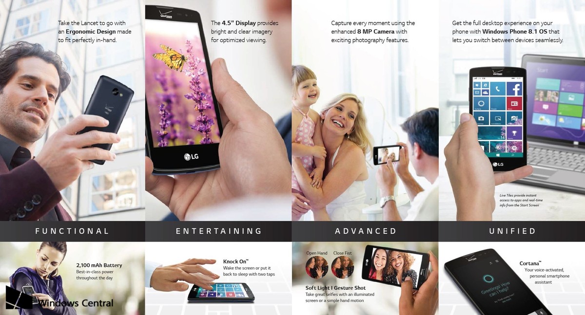 LG revine pe piata Windows Phone cu modelul LG Lancet; Acesta are dotari modeste si WP 8.1 Update 2
