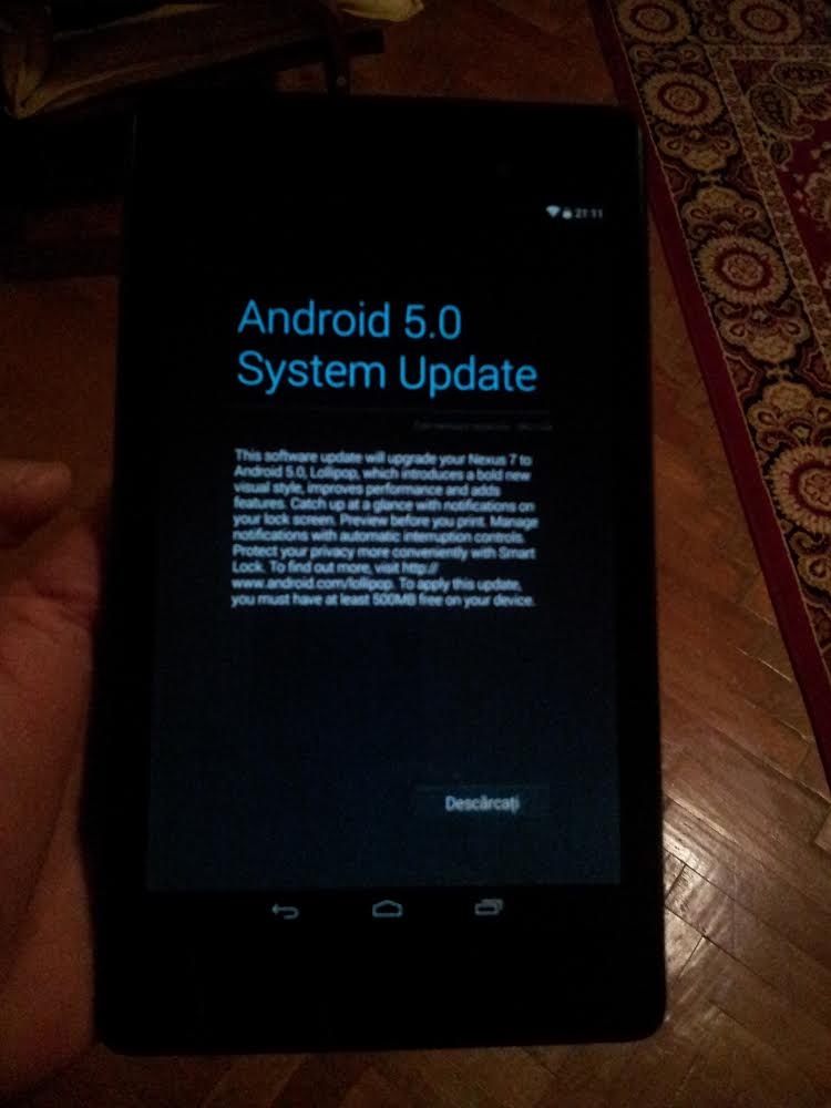 Nexus 7 (2013) primește in aceste momente actualizarea la Android 5.0 Lollipop