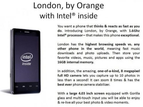 Orange London, un telefon cu procesor Intel aparut într-un sondaj Orange din greseala