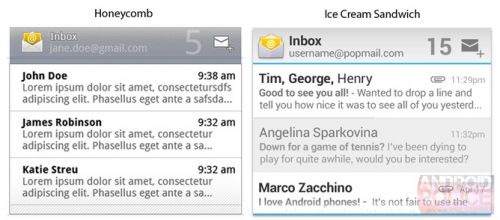 Un crampei din Android Ice Cream Sandwich - iata cum arata widgeturile email si calendar