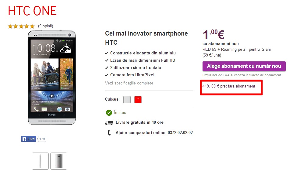 Vodafone ofera prețuri speciale fara abonament pentru terminalele flagship de anul trecut! HTC One (32GB) și Nokia Lumia 925 (32GB) la doar 419€, respectiv 319€