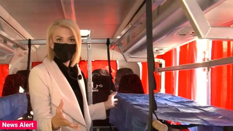 Imagini din autocarul folosit pe post de ambulanță pentru transportul pacienților în Capitală | Digi24