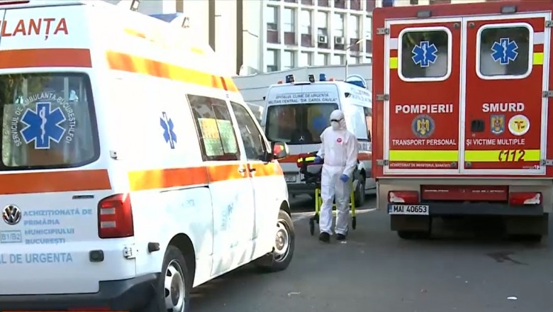 Imagini dramatice. Cozi de ambulanțe pe 3 rânduri în fața Spitalului Universitar. Îmbrânceli între un pacient și paznici | Digi24
