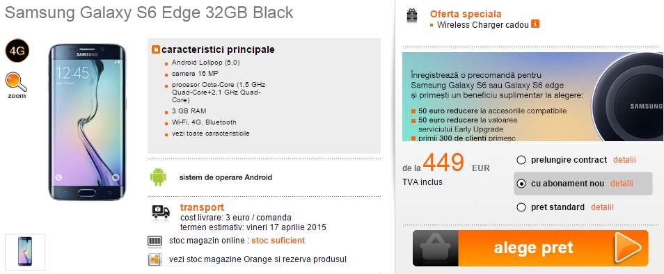 Orange da startul pre-comenzilor pentru Galaxy S6 și S6 Edge; prețurile pornesc de la 3.142 lei