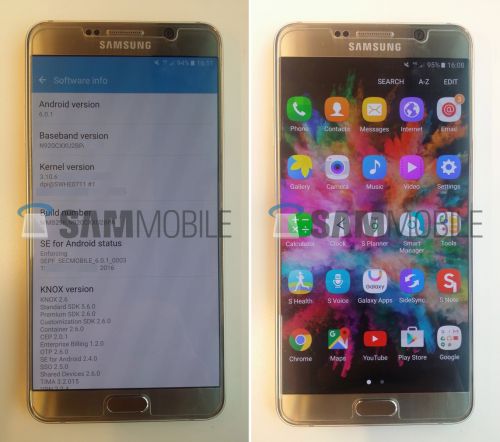 Samsung Galaxy Note 5 fotografiat rulând Android 6.0.1, actualizarea intarzie