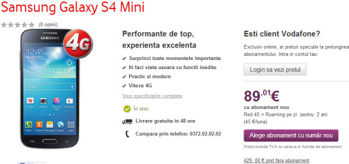 Samsung Galaxy S4 Mini disponibil de azi la Vodafone Romania (online) si din 8 iulie in magazine