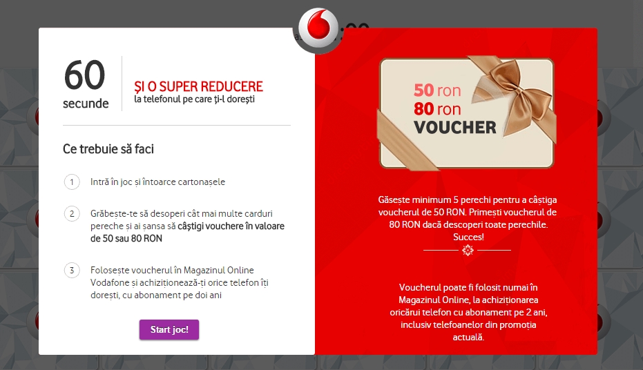 Vodafone pune la bataie vouchere de 50 și 80 lei pentru achiziții din magazinul online; iata cum putem obține unul 